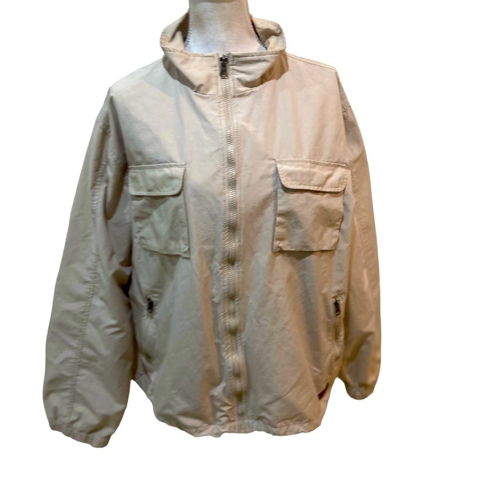 Eddie Bauer beige zip up windbreaker jacket chest pockets adjustable hem size xl